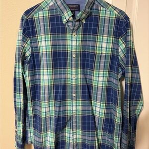 American Eagle Outfitters Men's Medium Green & Blue Plaid Button Down Shirt EUC